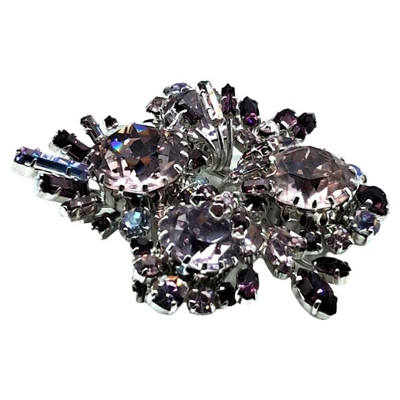 Austria Alexandrite Rhinestone Brooch Purple Blue Austrian Pin Vintage Costume J - Picture 5 of 11